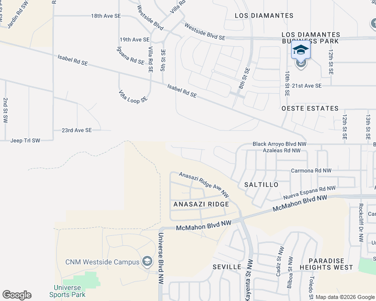 map of restaurants, bars, coffee shops, grocery stores, and more near 6527 Los Cantos Avenue in Albuquerque