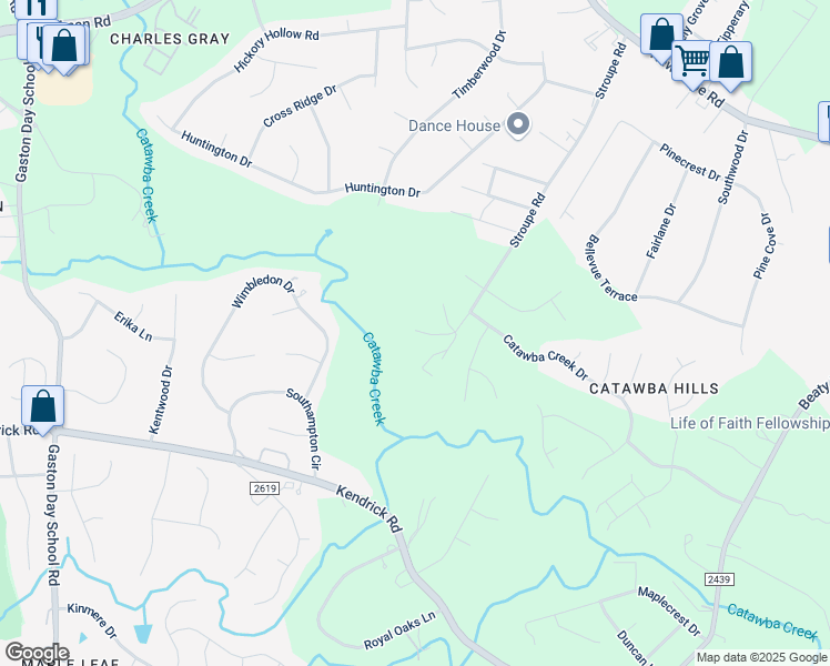 map of restaurants, bars, coffee shops, grocery stores, and more near 731 Ponderosa Trail in Gastonia