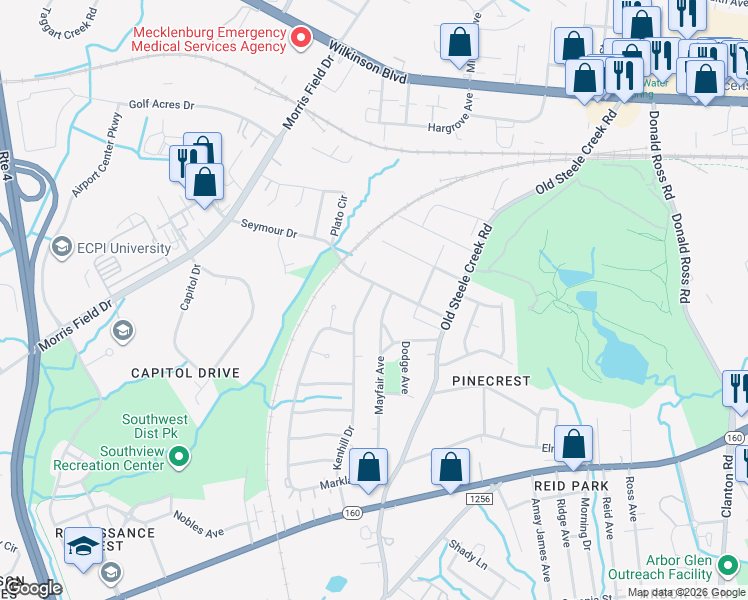 map of restaurants, bars, coffee shops, grocery stores, and more near in Charlotte