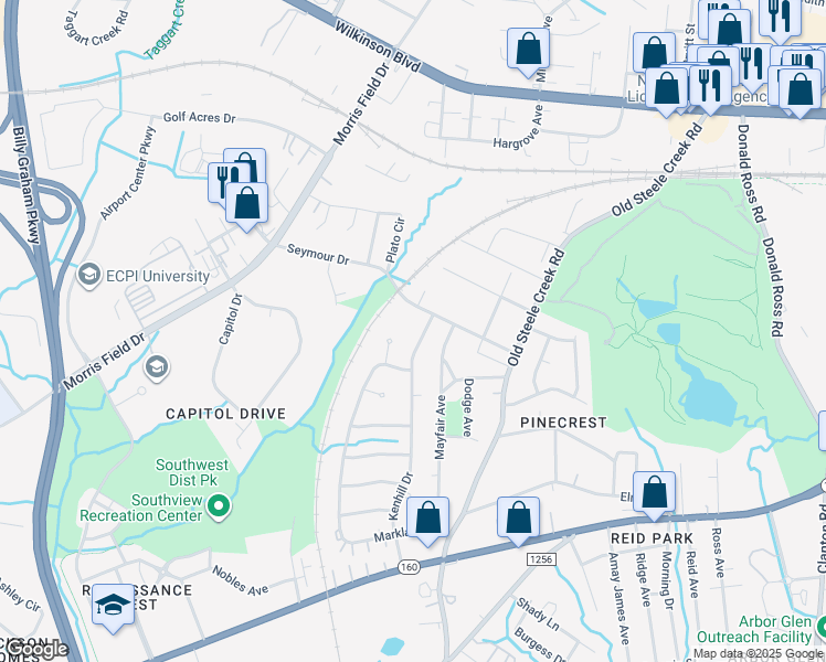 map of restaurants, bars, coffee shops, grocery stores, and more near in Charlotte