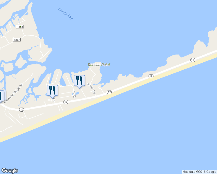 map of restaurants, bars, coffee shops, grocery stores, and more near 56358-1 North Carolina 12 in Hatteras