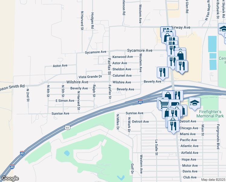 map of restaurants, bars, coffee shops, grocery stores, and more near 521 Aloha Dr in Kingman