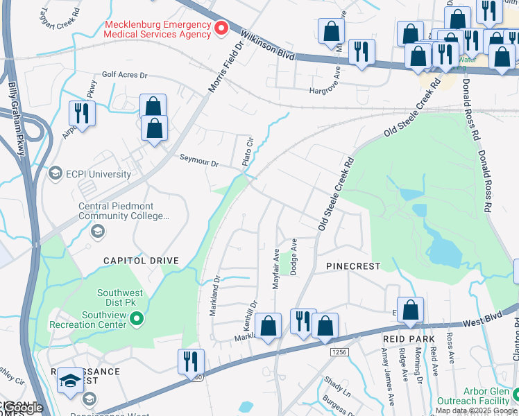 map of restaurants, bars, coffee shops, grocery stores, and more near in Charlotte