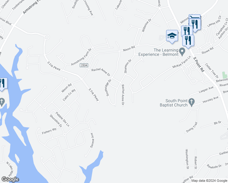 map of restaurants, bars, coffee shops, grocery stores, and more near 2719 Shannon Drive in Belmont