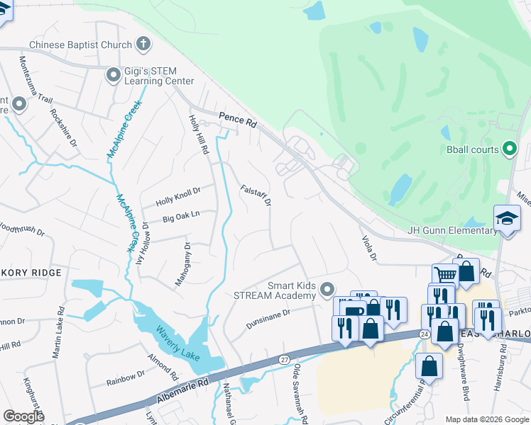 map of restaurants, bars, coffee shops, grocery stores, and more near 8523 Othello Place in Charlotte