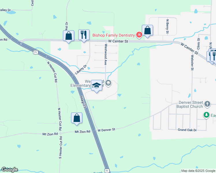 map of restaurants, bars, coffee shops, grocery stores, and more near 300 Westwood Avenue in Greenwood
