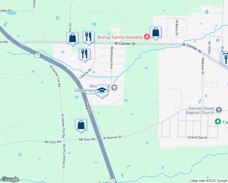 map of restaurants, bars, coffee shops, grocery stores, and more near 300 Westwood Avenue in Greenwood