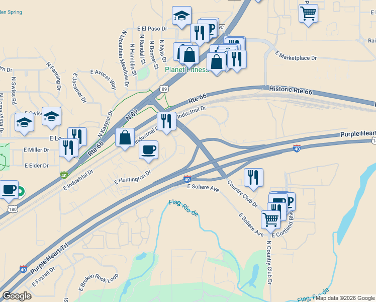 map of restaurants, bars, coffee shops, grocery stores, and more near 4315 East Huntington Drive in Flagstaff