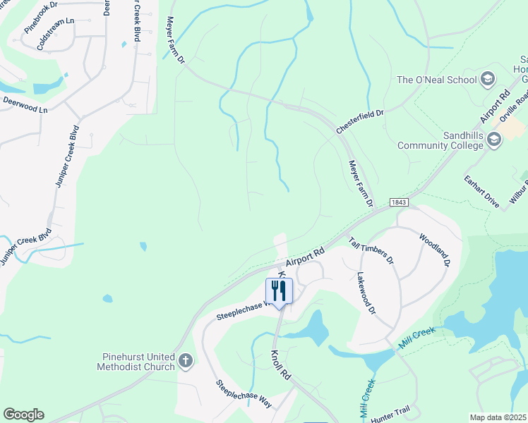 map of restaurants, bars, coffee shops, grocery stores, and more near 7 East Magnolia Court in Southern Pines