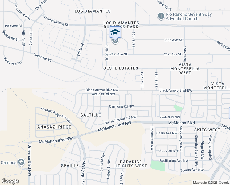 map of restaurants, bars, coffee shops, grocery stores, and more near 6259 Nardos Road Northwest in Albuquerque
