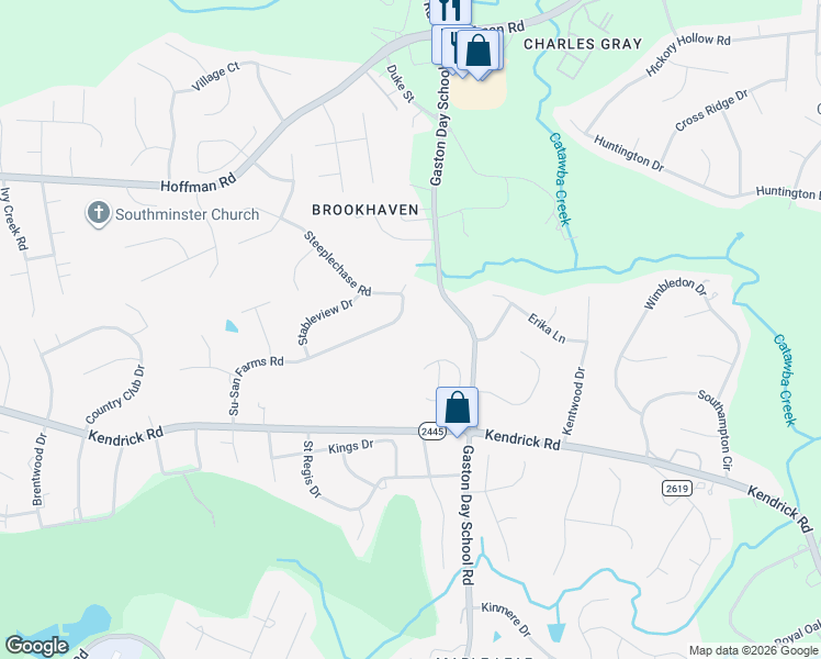 map of restaurants, bars, coffee shops, grocery stores, and more near 3713 Bryantcole Way in Gastonia