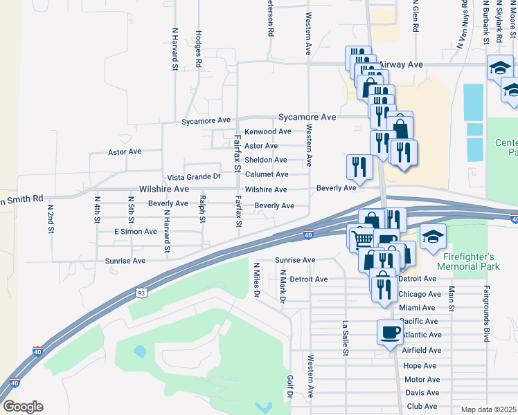 map of restaurants, bars, coffee shops, grocery stores, and more near 521 Aloha Dr in Kingman