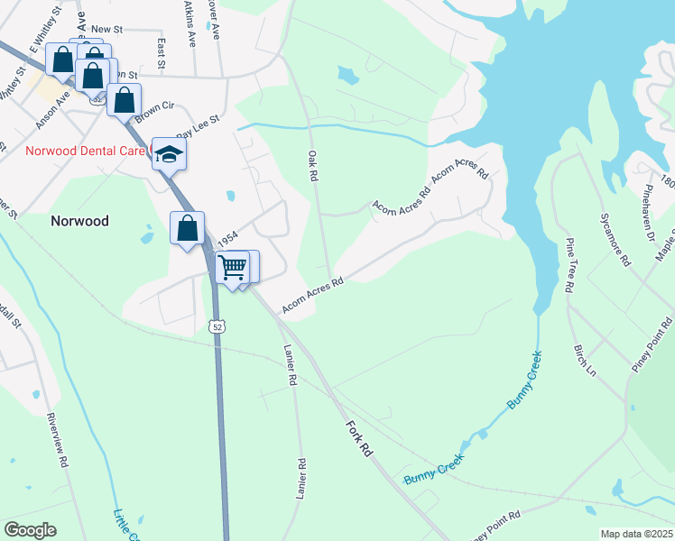 map of restaurants, bars, coffee shops, grocery stores, and more near 308 Acorn Acres Road in Norwood