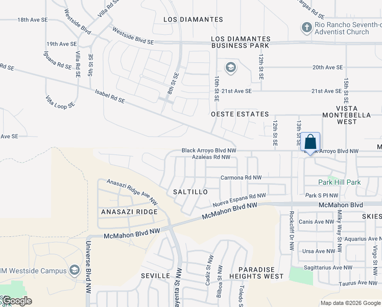 map of restaurants, bars, coffee shops, grocery stores, and more near 6319 Azaleas Road Northwest in Albuquerque