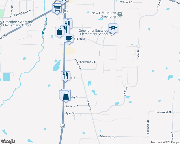 map of restaurants, bars, coffee shops, grocery stores, and more near 9 Snowden Circle in Greenbrier