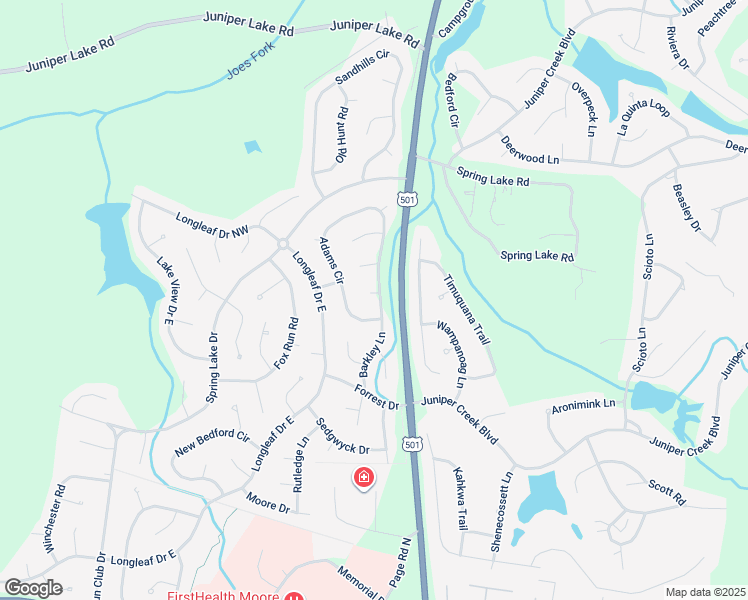 map of restaurants, bars, coffee shops, grocery stores, and more near 2 Harding Court in Pinehurst