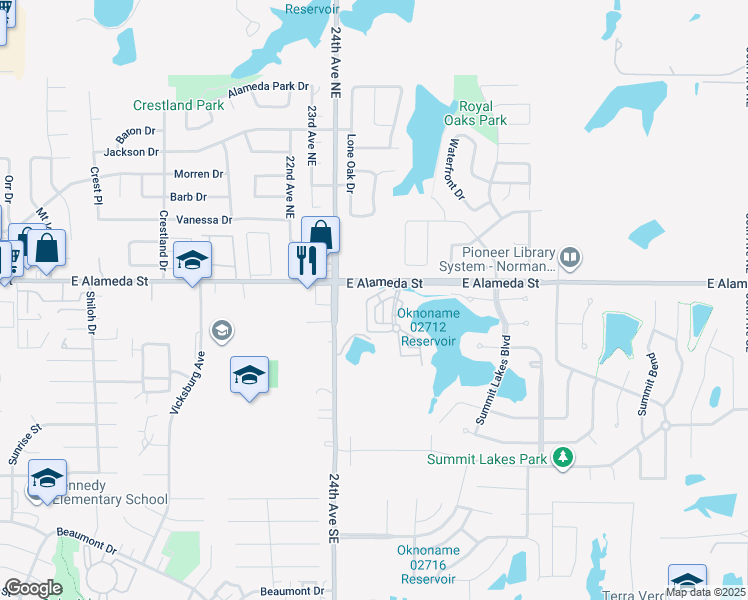 map of restaurants, bars, coffee shops, grocery stores, and more near 108 Rue De Montserrat in Norman