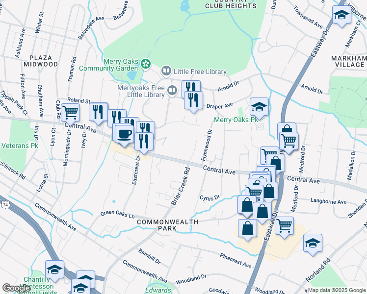 map of restaurants, bars, coffee shops, grocery stores, and more near 3208 Central Avenue in Charlotte