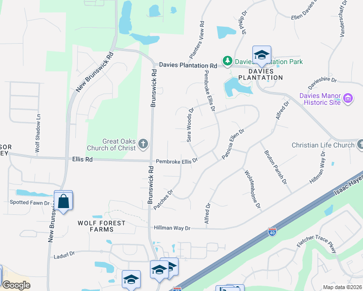 map of restaurants, bars, coffee shops, grocery stores, and more near 3350 Ann Welting Cove in Memphis