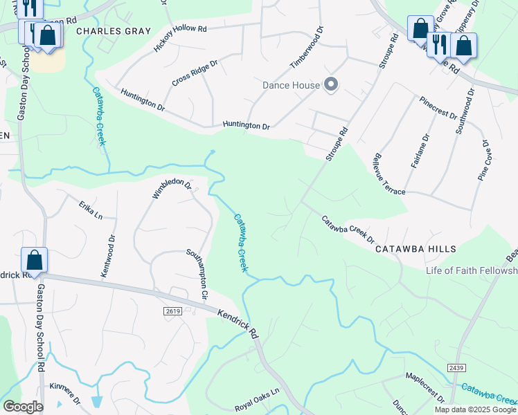 map of restaurants, bars, coffee shops, grocery stores, and more near 731 Ponderosa Trail in Gastonia