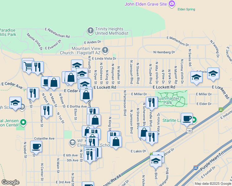 map of restaurants, bars, coffee shops, grocery stores, and more near 3198 North Connor Street in Flagstaff