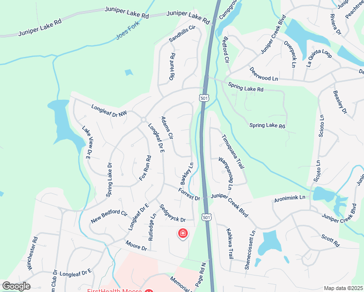 map of restaurants, bars, coffee shops, grocery stores, and more near 6 Harding Court in Pinehurst