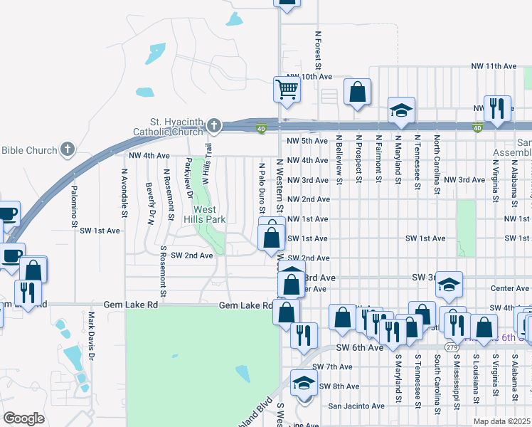 map of restaurants, bars, coffee shops, grocery stores, and more near 102 North Palo Duro Street in Amarillo