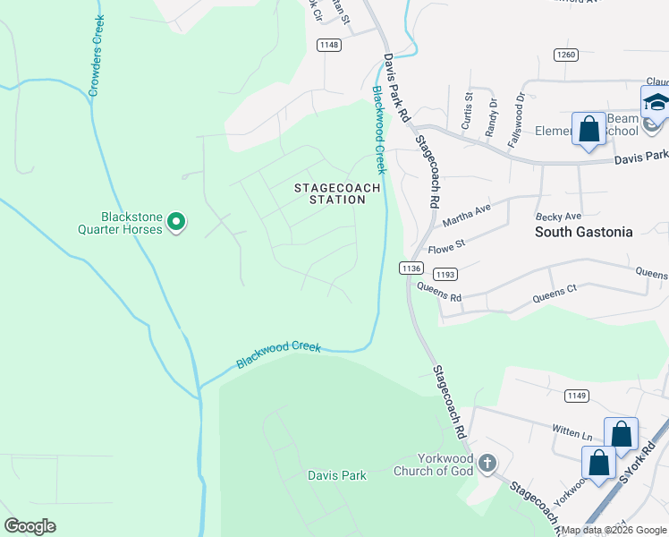 map of restaurants, bars, coffee shops, grocery stores, and more near 2750 Penny Park Drive in Gastonia
