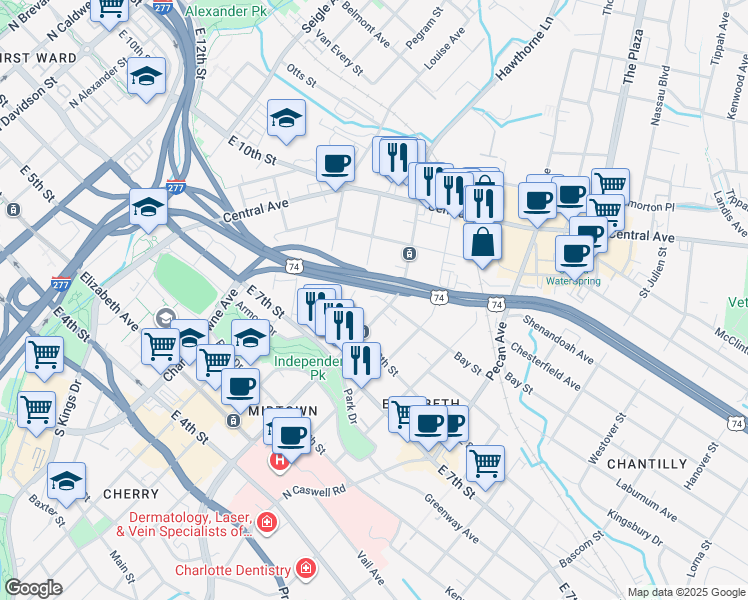 map of restaurants, bars, coffee shops, grocery stores, and more near 929 Gracie Way in Charlotte