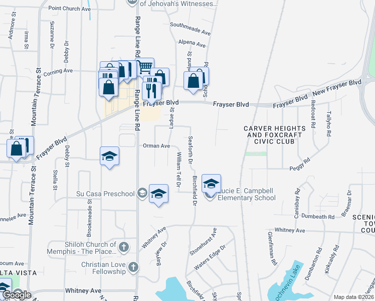 map of restaurants, bars, coffee shops, grocery stores, and more near 2759 Seaforth Cove in Memphis