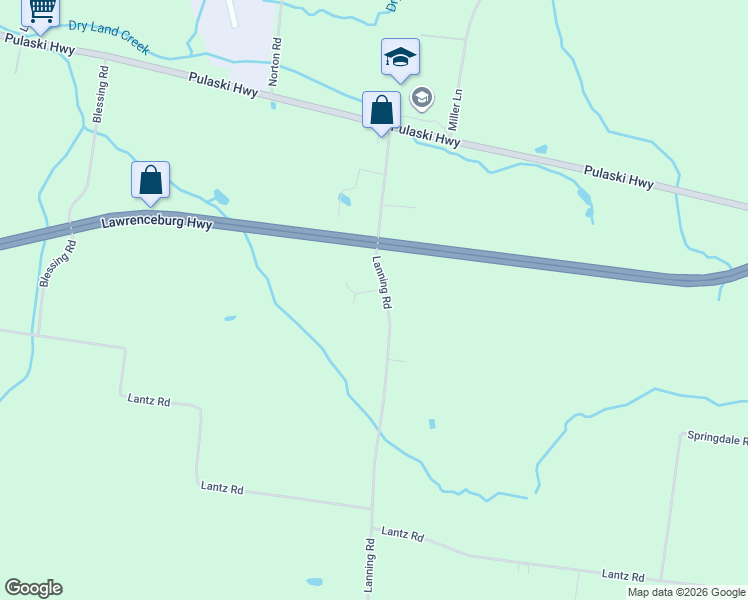 map of restaurants, bars, coffee shops, grocery stores, and more near 386 Lanning Road in Lawrenceburg