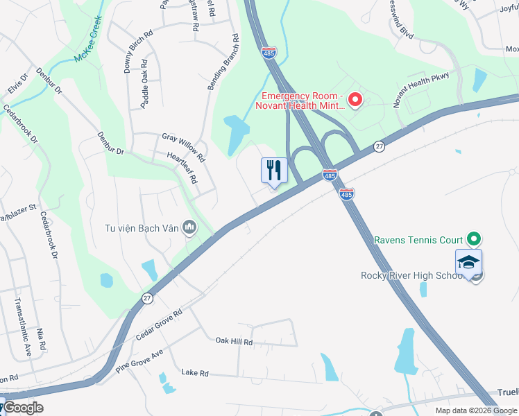 map of restaurants, bars, coffee shops, grocery stores, and more near 11733 Albemarle Road in Charlotte