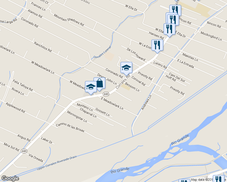 map of restaurants, bars, coffee shops, grocery stores, and more near 4638 Corrales Rd NW in Corrales
