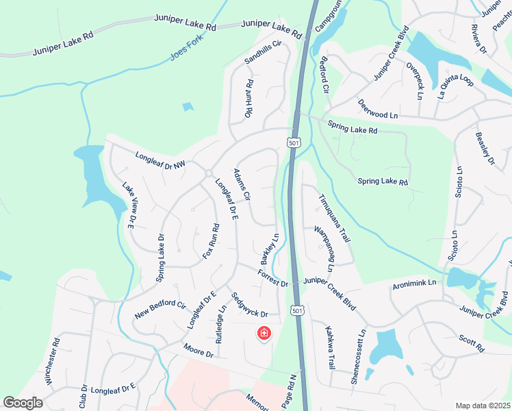 map of restaurants, bars, coffee shops, grocery stores, and more near 70 Adams Circle in Pinehurst