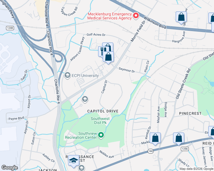 map of restaurants, bars, coffee shops, grocery stores, and more near in Charlotte