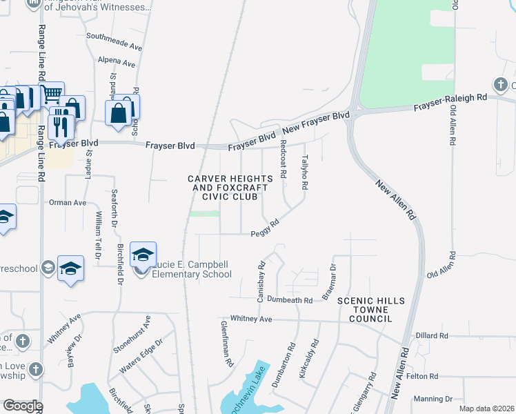 map of restaurants, bars, coffee shops, grocery stores, and more near 3402 Warford Street in Memphis