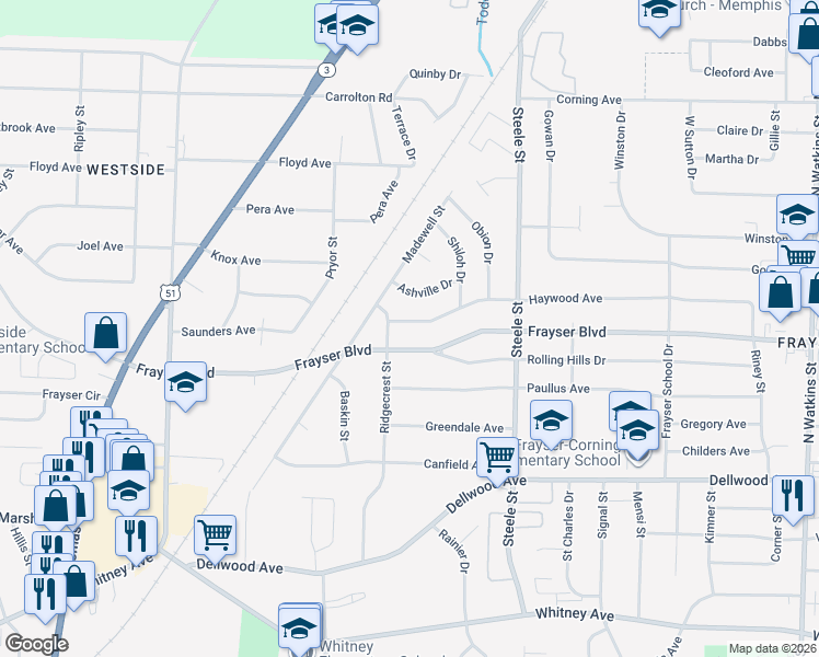 map of restaurants, bars, coffee shops, grocery stores, and more near 1328 Haywood Avenue in Memphis