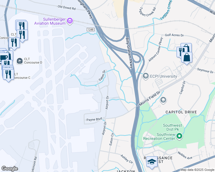 map of restaurants, bars, coffee shops, grocery stores, and more near 4530 Minuteman Way in Charlotte
