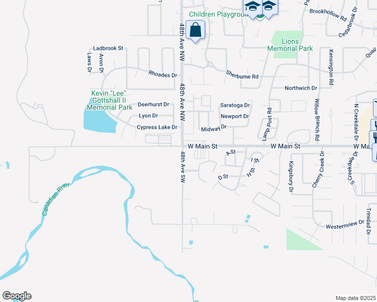 map of restaurants, bars, coffee shops, grocery stores, and more near 4708 West Main Street in Norman