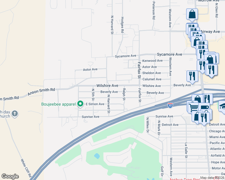 map of restaurants, bars, coffee shops, grocery stores, and more near 640 Wilshire Avenue in Kingman