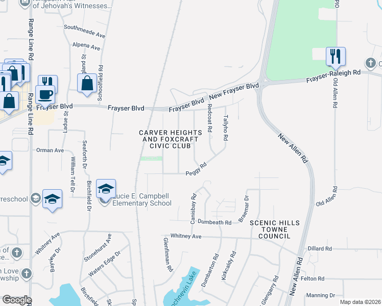 map of restaurants, bars, coffee shops, grocery stores, and more near 3402 Warford Street in Memphis