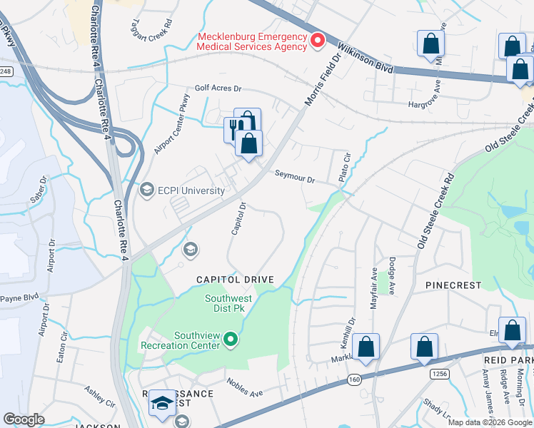 map of restaurants, bars, coffee shops, grocery stores, and more near in Charlotte