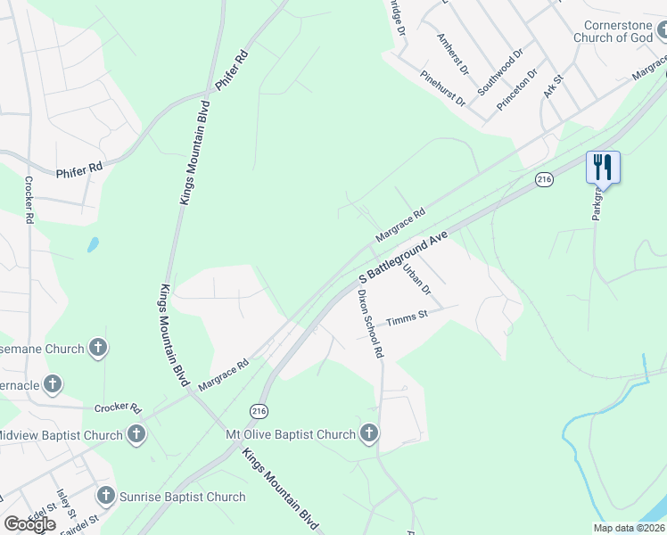 map of restaurants, bars, coffee shops, grocery stores, and more near 514 Margrace Road in Kings Mountain