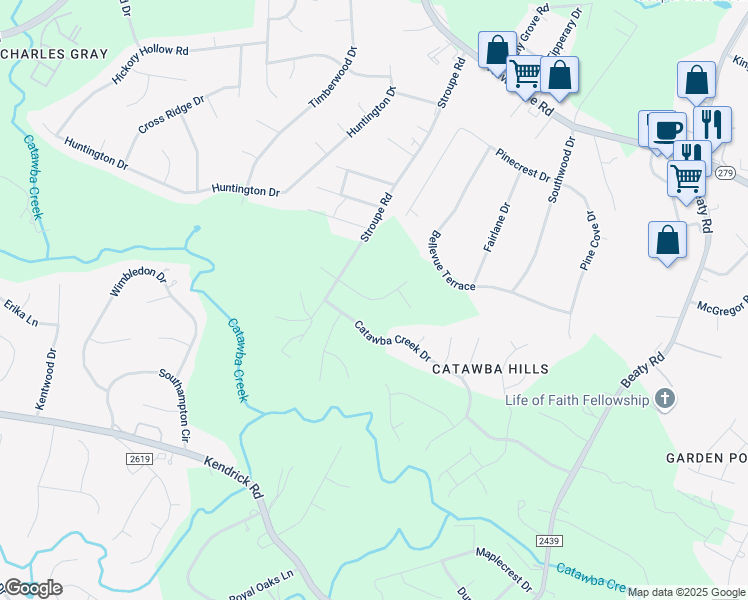 map of restaurants, bars, coffee shops, grocery stores, and more near 529 Stroupe Road in Gastonia