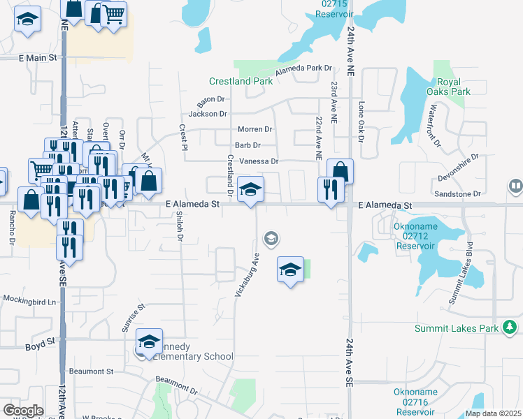 map of restaurants, bars, coffee shops, grocery stores, and more near 101 Vicksburg Avenue in Norman