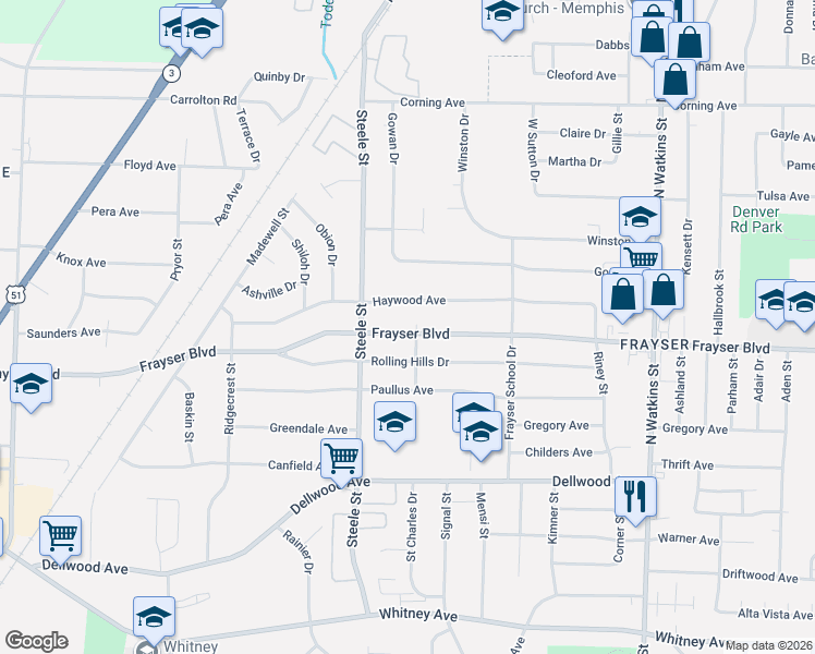 map of restaurants, bars, coffee shops, grocery stores, and more near 1503 Haywood Avenue in Memphis