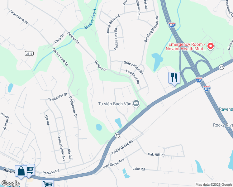 map of restaurants, bars, coffee shops, grocery stores, and more near 7414 Cedarfield Road in Charlotte