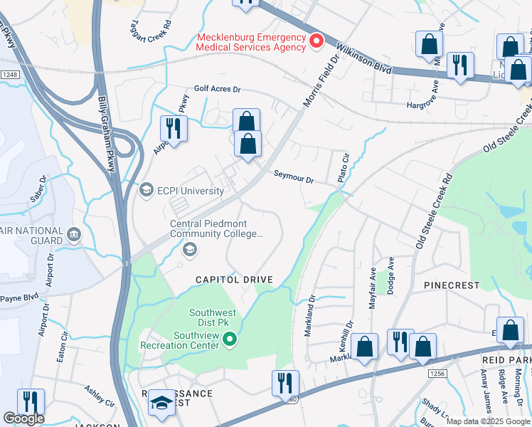 map of restaurants, bars, coffee shops, grocery stores, and more near in Charlotte