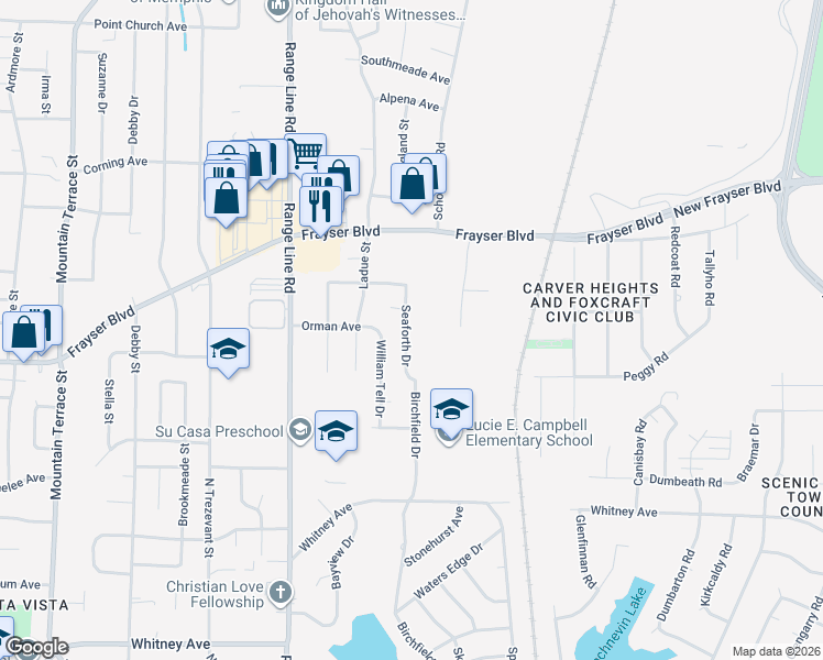 map of restaurants, bars, coffee shops, grocery stores, and more near 2759 Seaforth Cove in Memphis