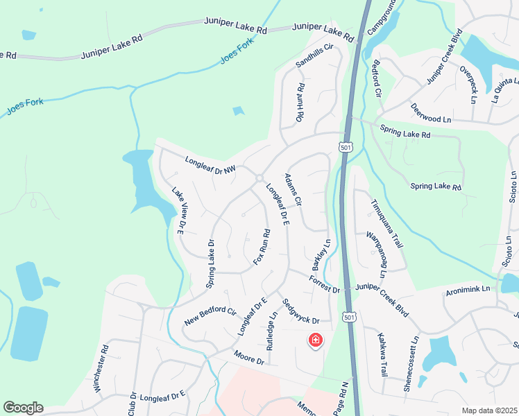 map of restaurants, bars, coffee shops, grocery stores, and more near 275 Fox Run Road in Pinehurst
